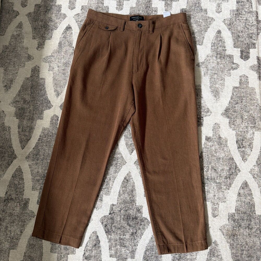 Banana Republic Men's Brown Linen Cotton Pleated Trouser Pants Size 31x30